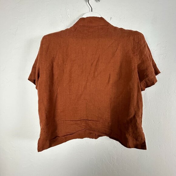 Chico's Womens Rust Orange Linen Short Sleeve Button-Up Shirt Top Size 1 Casual - Picture 2 of 8